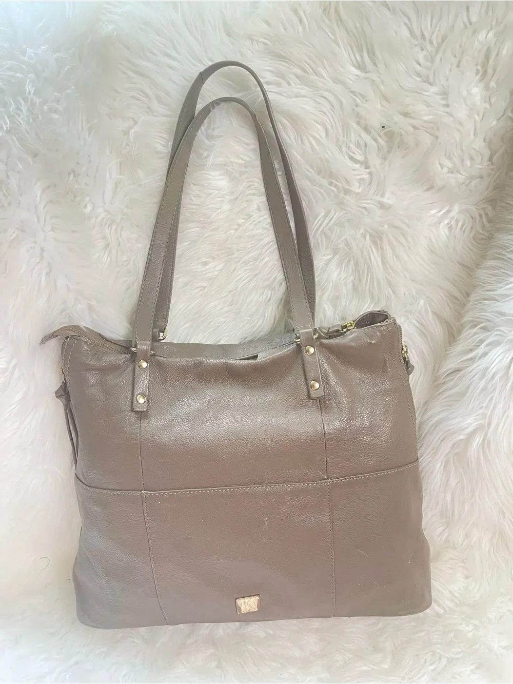 KOOBA leather tote hand bag with gold tone hardwares